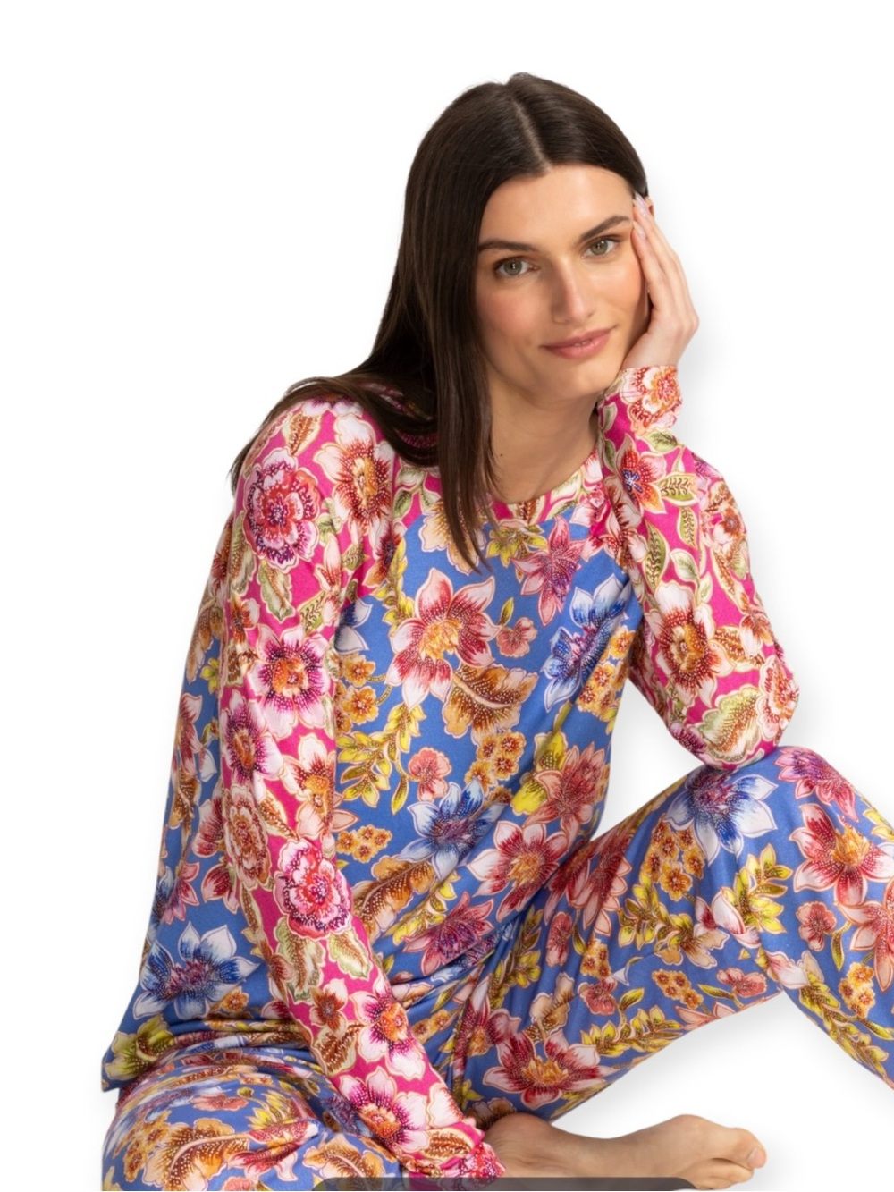 Johnny Was “The Raglan” Floral Long-Sleeve Pajama Top